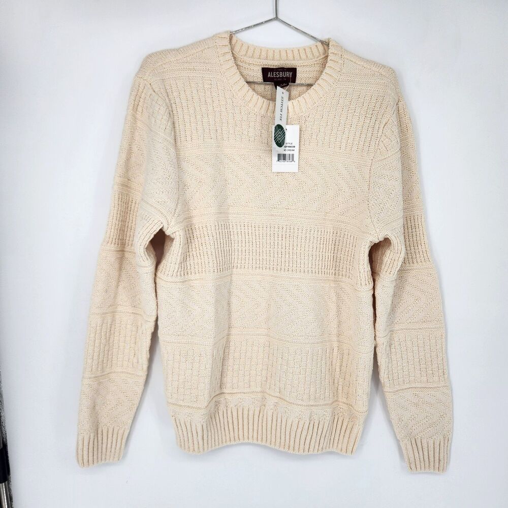 Alesbury Men's Off-White Medium Chennile Textured Knit Sweater‎ NWT